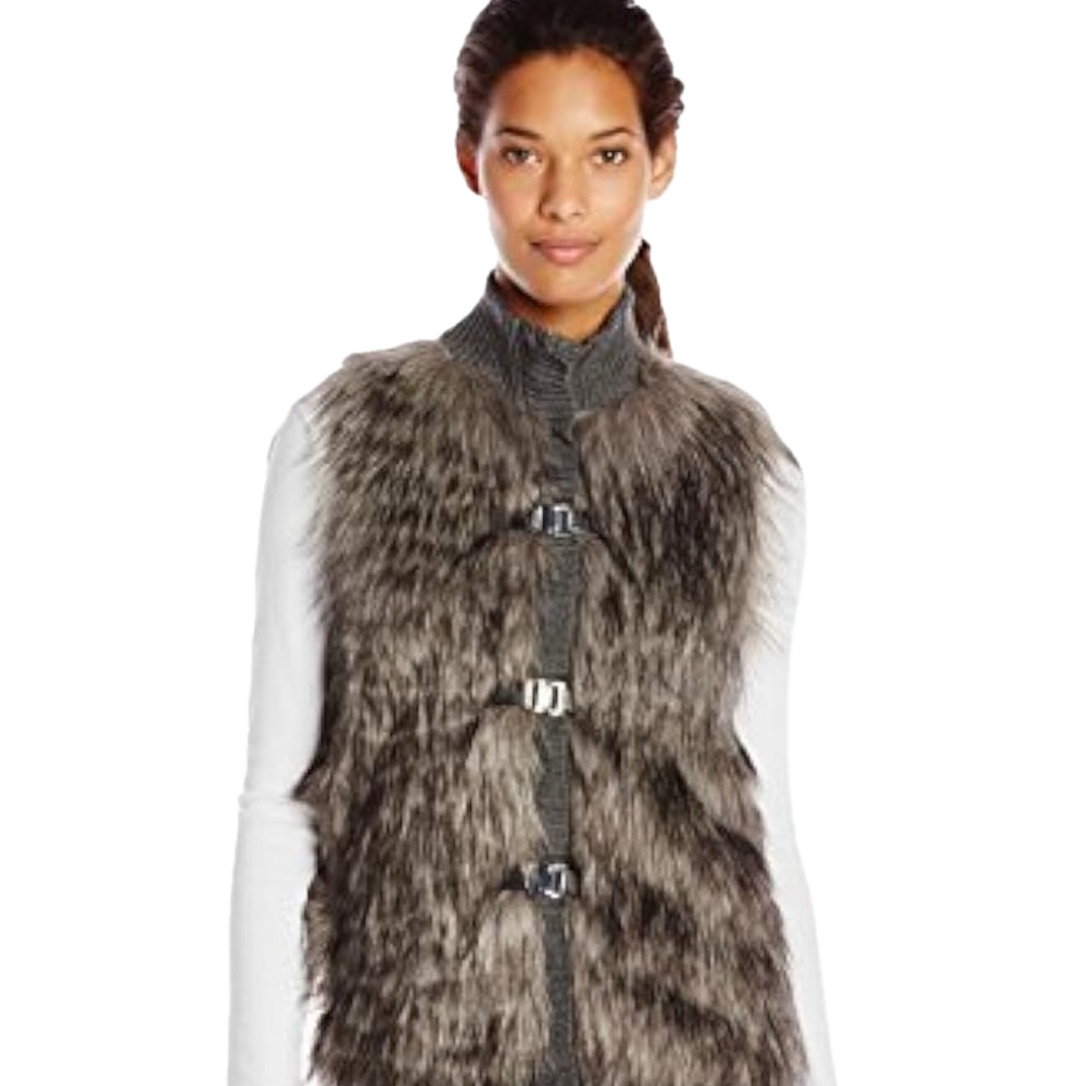 Calvin Klein Faux Fur Sweater Vest buckle closure size XL